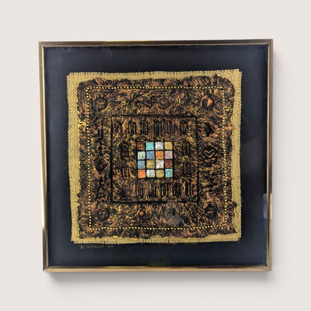 2000 Barbara DeVault Framed Mixed Media Handmade Paper Painting